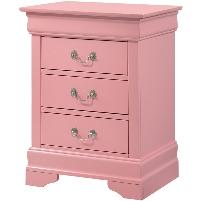Louis Philippe Chic Pink 3-Drawer Nightstand with English Dovetail