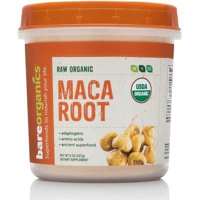 Bareorganics Herbal Supplements Raw Organic Maca Root Powder 8 Oz