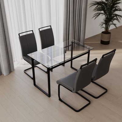 NicBex 51" Dining Table Set for 4 Dining Table Tempered Glass Top Black Plating Legs with 4 Chairs for Dining Room
