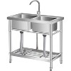 COZONY 30/33/47" Stainless Steel Double Bowl Utility Sink with Workbench and Undershelf for Kitchen or Garage - 3 of 4