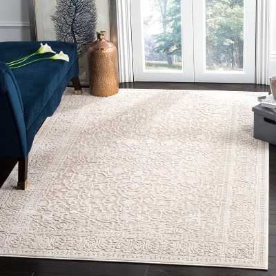 Beige Cream Floral Low Pile Area Rug