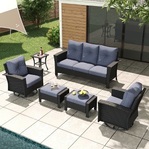 LayinSun Wicker Patio Furniture Set with Fire Pit Table, Classis Outdoor Conversation 360 Degree Swivel Chairs Set with Coffee Table - 1 of 4