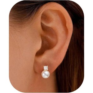 Pearl Earrings: 14k Gold-plated Cubic Zirconia Accented Pearl Drop Dangle Wedding Engagement Earrings For Women Bridal Bridesmaid - 1 of 4