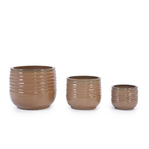 SEVOBAL Planters 3-Piece Modern Ceramic Glossy Flower Pots, Frost-Resistant with Drainage Holes for Indoor, Outdoor, Beige, 19.7"*19.7"*17.8" - 1 of 4