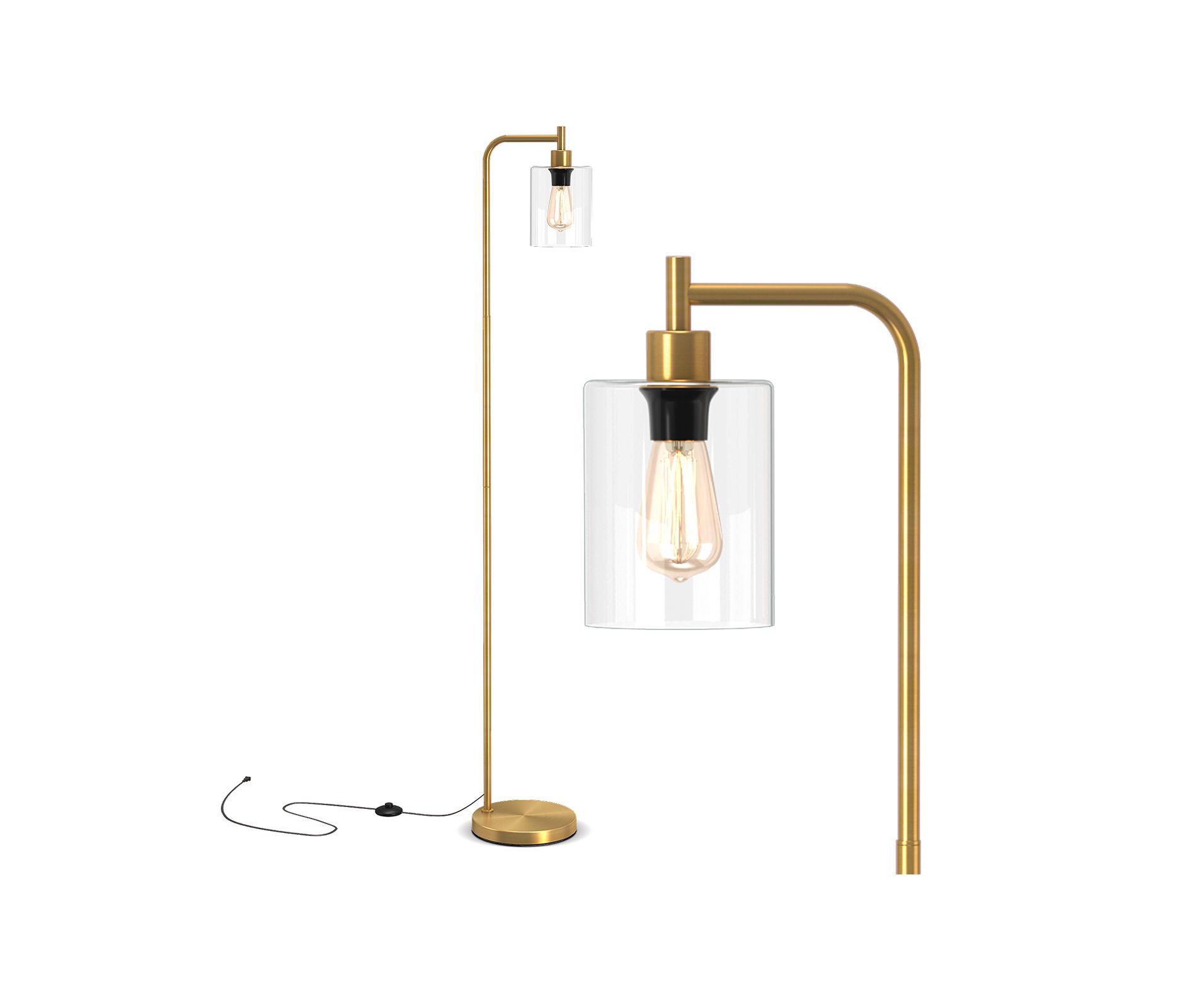 Floor Lamp, Modern 66 Inch Standing Lamp with Hanging Glass Lampshade and Foot Switch for Living Room