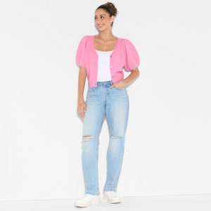 Women's Puff Short Sleeve V-Neck Cardigan - Wild Fable™ - 1 of 3
