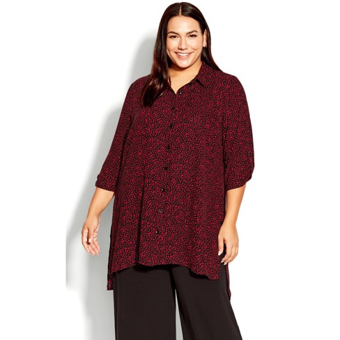 Women's Plus Size Longline Blouse - Red Fleck