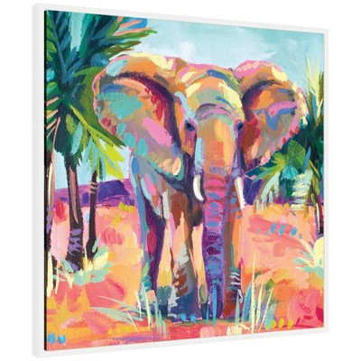 Kate & Laurel All Things Decor 30"x30" Sylvie African Elephant in Orange Framed Canvas by Rachel Christopoulos White
