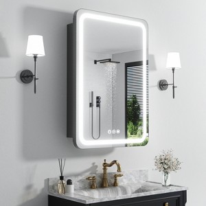 FAMYYT 20 in. W x 28 in. H Rectangular Iron Medicine Cabinet with Mirror, Dimmable RGB Flowing Lights, Defogger, Outlet & USB - 1 of 4