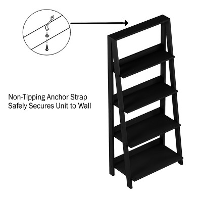 Black 4-Tier Adjustable Wood Ladder Bookshelf