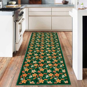 Floral Area Rugs Boho Style Washable Low Pile Non Slip Indoor Carpet for Nursery Playroom Bedroom Living Room - 1 of 4