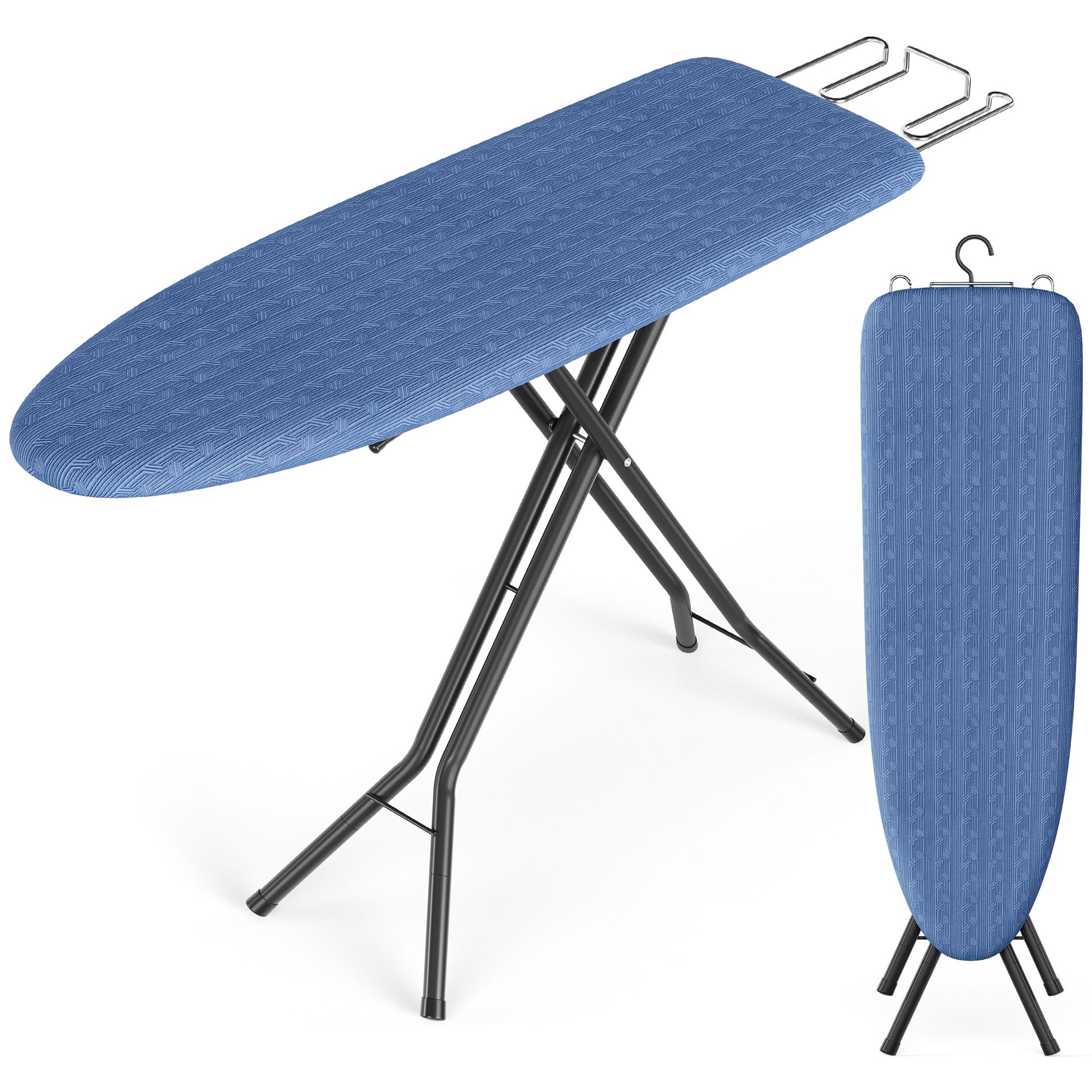 SONGMICS HOME Ironing Board, Foldable Iron Board, Height Adjustable up to 35 Inches, with 4 Layered Cover, Iron Rest, Steel X-Legs, Midnight Blue
