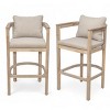 Wood Barstool Set with Beige Cushion, Acacia Wood Barstool with Backrest and Armrests, Set of 2 Barstools for Kitchen or Balcony-Koiai - 3 of 4