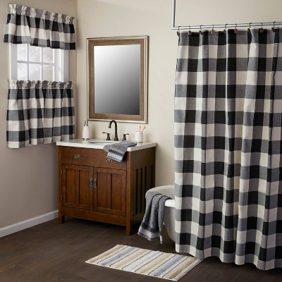 Grandin Black and Natural Plaid Shower Curtain, Polyester Cotton Blend