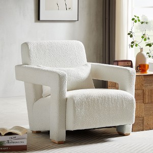 Sapphtopaz 1pc Sleek Right-Angle Armrests Accent Chair, Upholstered Sofa Lounge Chair with Square Wooden Block Legs, Living Room Chair Comfy Chair - 1 of 4