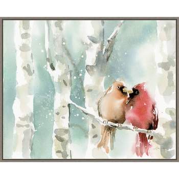 28" x 22" Christmas Cardinals Framed Wall Canvas - Amanti Art