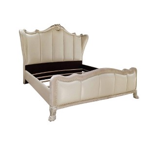 92" Queen Bed Dresden Bed PU and Bone White Finish - Acme Furniture: Elegant Nailhead Trim, Tufted Headboard, Leather Upholstery - 1 of 4