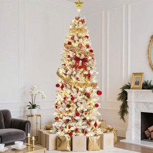 6FT/7.5FT Pencil Christmas Tree, Pre-Lit Frosted Artificial Tree, Skinny Xmas Trees Holiday Decoration - 1 of 4