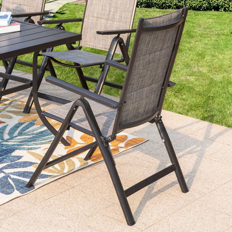 7pc Outdoor Dining Set with 7 Position Adjustable Folding Chairs &#38; Metal Rectangle Table with Umbrella Hole - Gray/Black - Captiva Designs, 6 of 13
