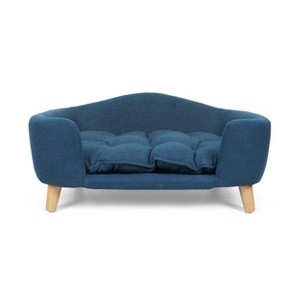 Gulches Mid-Century Modern Dog Sofa in Small Size with Luxurious Tufted Cushions in Navy Blue and Sleek Birch Legs - 1 of 4