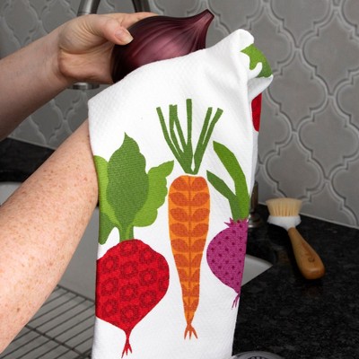 Veggie Print Dual-Purpose Cotton Kitchen Dish Towel Set, 16" x 26", 2-Pack