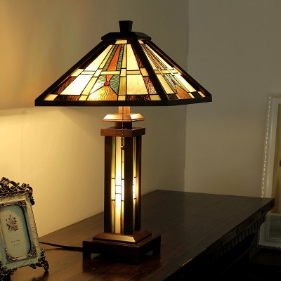 Percival 26'' Mission-Style Double-Lit Stained Glass Table Lamp