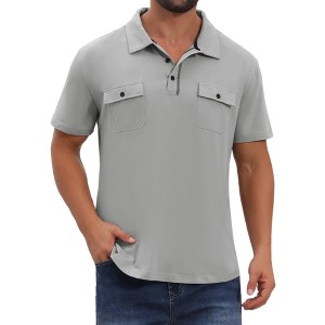 INSPIRE CHIC Men's Collared Short Sleeve Double Chest Pockets Outdoor Polo Shirt - 1 of 4