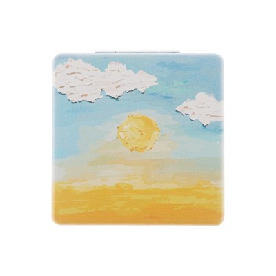 Unique Bargains Square Hand-drawn Makeup Mirror Yellow Blue 1 Pc