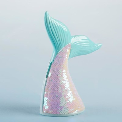 Seafoam Ombre Reversible Sequin Mermaid Tail Porcelain Piggy Bank