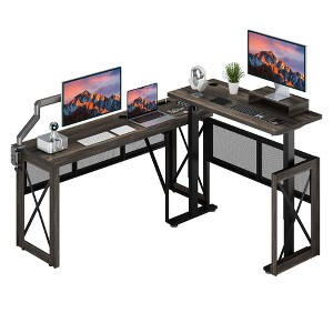 Brafabhome Electric Standing Desk with Power Outlets, L Shaped Height Adjustable Desk, Ergonomic Stand up Desk for Home Office | Brown - 1 of 4
