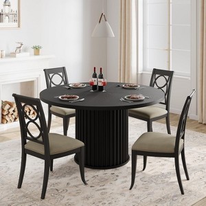 47Inch Round Dining Table for 4-6 People, Black Dining Room Table with Sturdy Waveform Metal Pedestal Base, Industrial Circle Kitchen Table for Home - 1 of 4