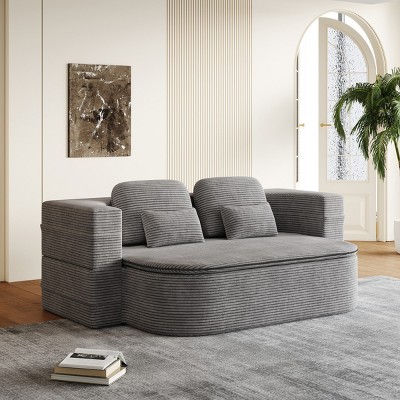75'' Convertible Sofa Bed,2-in-1 Foldable Sleeper Sofa with Blanket and Pillows,Corduroy Chaise Lounge Sofa for Living Room-Maison Boucle