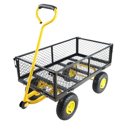 VisioGear Portable Beach Wagons with Wheels, Portable Carts with Adjustable Handle, Yellow & Black, 40.55"*19.48"*40.15"