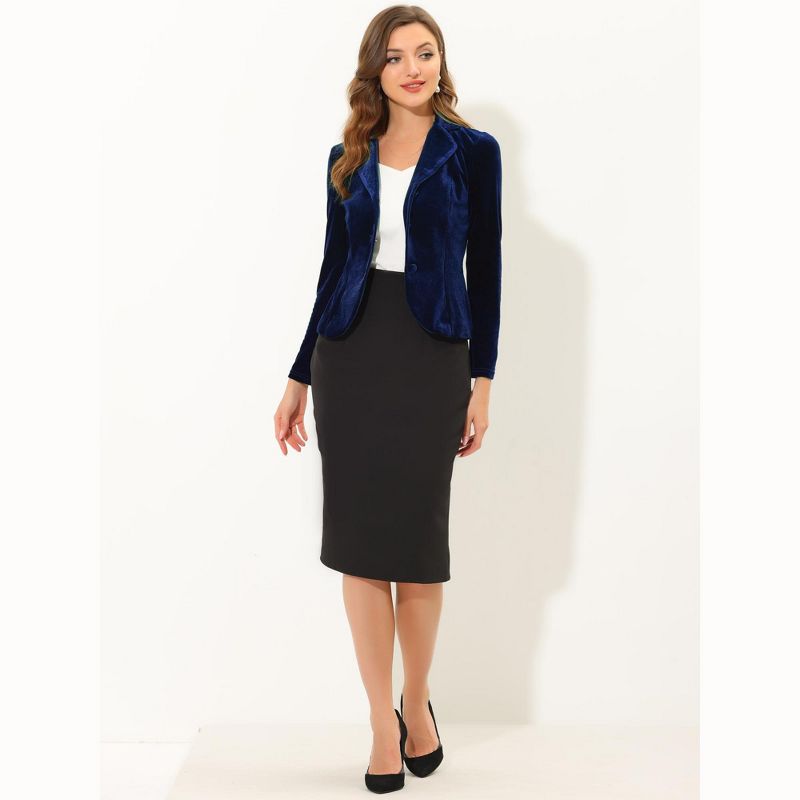 Allegra K Women's Notched Lapel Long Sleeve Office Business Button Velvet Suit Blazer, 3 of 7
