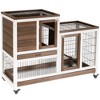 Pawhut Wooden Rabbit Hutch Elevated Bunny Cage Indoor Small Animal Habitat  With Enclosed Run With Wheels, Ramp, Removable Tray For Guinea Pigs, Brown  : Target