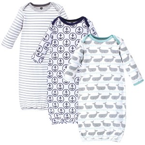 Hudson Baby Infant Boys Cotton Long-Sleeve Gowns 3pk, Whales Anchor, 0-6 Months - 1 of 4