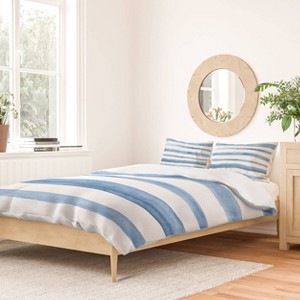Deny Designs Kelly Haines Blue Watercolor Stripes Queen/Full Duvet and Sham Set (2-3pc Set) - 1 of 4