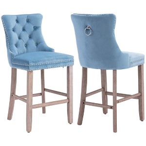 QingMoon Velvet Upholstered Barstools, Button Tufted Counter Chairs Set of 2 with Nailhead Trim and Wooden Legs for Kitchen, Cafe, Pub - 1 of 4