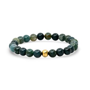 Steeltime Men's green agate and 18k gold plated stainless steel beaded bracelet - 1 of 4