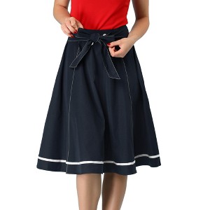 INSPIRE CHIC Women's Bow Tie Waist Button Decor Contrast Trim A-Line Skirts - 1 of 4