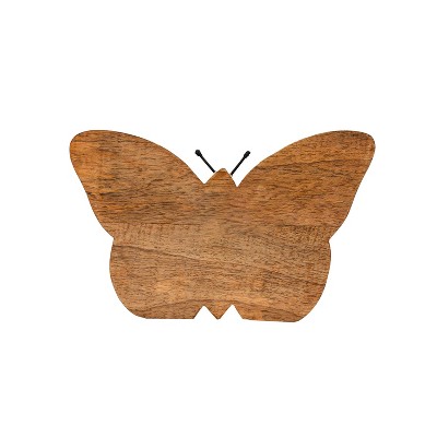 Natural Mango Wood Butterfly Figurine with Metal Antennae