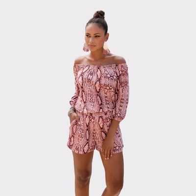 Women's Printed Off Shoulder Romper - LASCANA