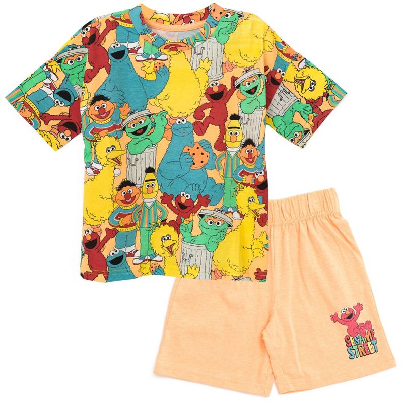 Sesame Street Oscar the Grouch Elmo Bert and Ernie Graphic T-Shirt and Shorts Outfit Set Infant to Little Kid, 1 of 8