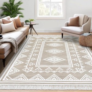 Machine Washable Boho Area Rug - Non Slip Stain Resistant Bohemian Throw Carpet for Bedroom, Living Room & Farmhouse Home Decor - 1 of 4