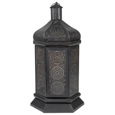 Northlight 21.5" Black and Gold Moroccan Style Pillar Candle Table Lantern