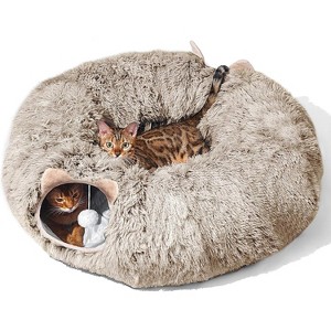 Under Christmas Tree Soft Plush Peekaboo Cat Cave Donut Tunnel, Multifunctional Playground Toys Hideplace for Kittens - 1 of 4
