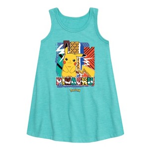 - Pokémon - Pikachu Summer Pattern Graphic Sleeveless Aline Dress - 1 of 3