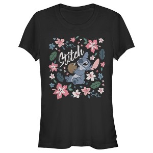 Juniors Womens Lilo & Stitch Flowers and a Coconut T-Shirt - 1 of 4