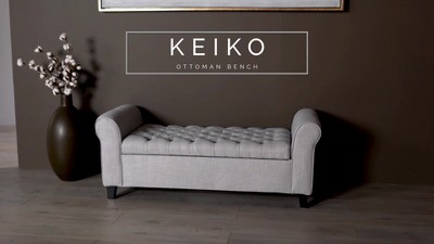 Dark Gray Tufted Fabric Storage Bench with Arms
