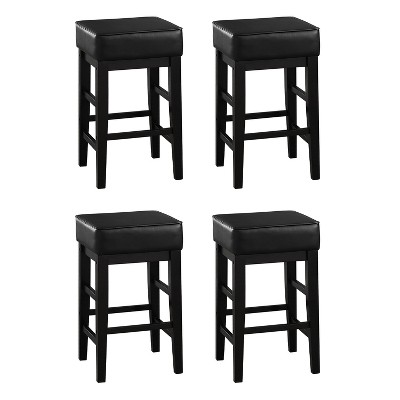 Lexicon 24" Height Wooden Counter Stool Faux Leather Barstool, Black (4 Pack)